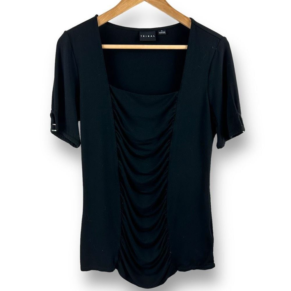 Tribal‎ black short sleeve flattering fit top size M
